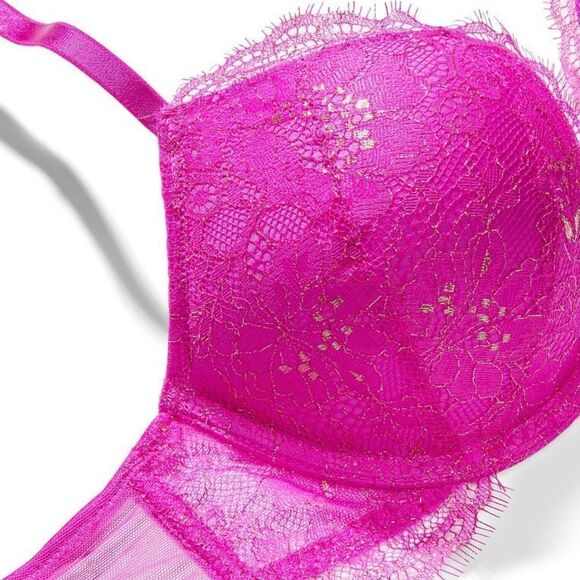 Victorias Secret Very Sexy Bombshell Add-2-Cups Lace Shimmer Push Up bra fuchsia - Picture 3 of 6